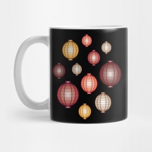 Lanterns | Mid Autumn Festival | Maroon Orange Gray | Black Mug